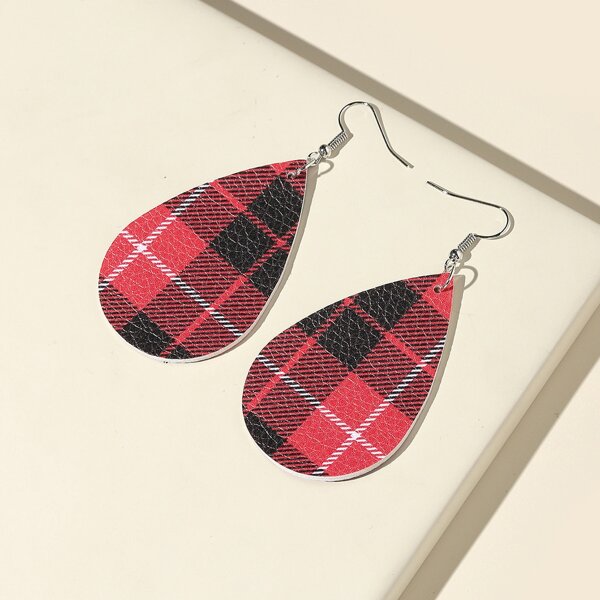 

Plaid Pattern Water Drop Earrings, Multicolor