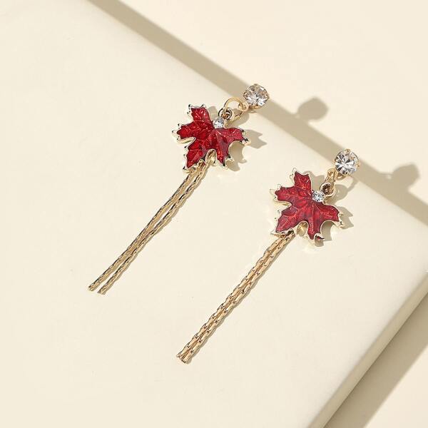 

Rhinestone Leaf Drop Earrings, Red