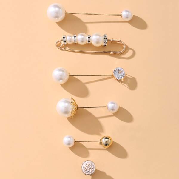 

6pcs Girls Faux Pearl Brooch, Multicolor