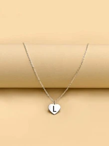 字母設計心形吊飾項鍊首飾禮物生日禮物送給女士妻子女孩 - 銀色 - 查看 1