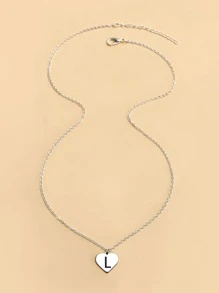 字母設計心形吊飾項鍊首飾禮物生日禮物送給女士妻子女孩 - 銀色 - 查看 2