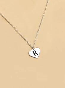 字母設計心形吊飾項鍊首飾禮物生日禮物送給女士妻子女孩 - 銀色 - 查看 3
