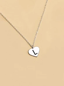 字母設計心形吊飾項鍊首飾禮物生日禮物送給女士妻子女孩 - 銀色 - 查看 3