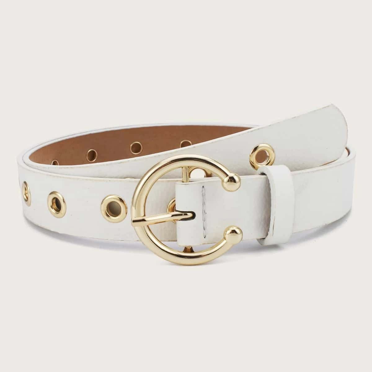 

Grommet Ring Buckle Belt, White