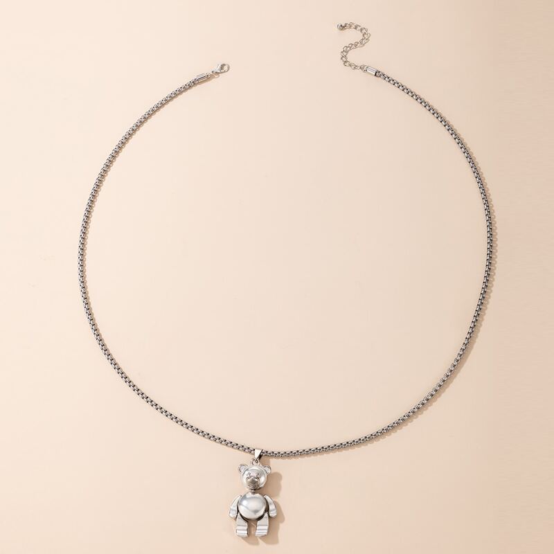 

Bear Pendant Chain Necklace, Silver