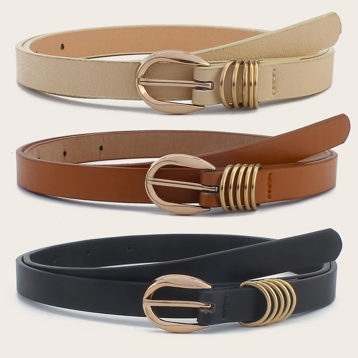 

3pcs Solid Skinny Belt, Multicolor