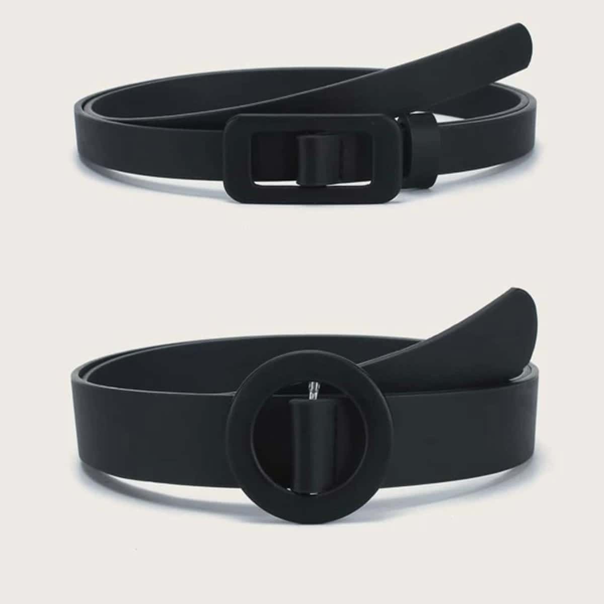 2pcs Solid Buckle Belt, Black