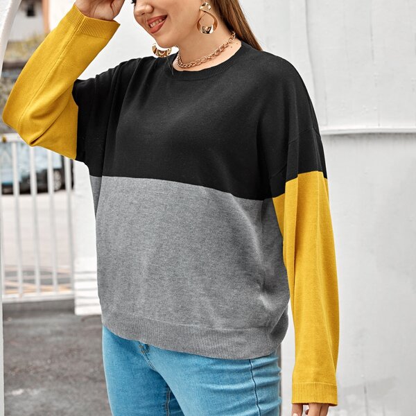 

Plus Cut And Sew Drop Shoulder Sweater, Multicolor
