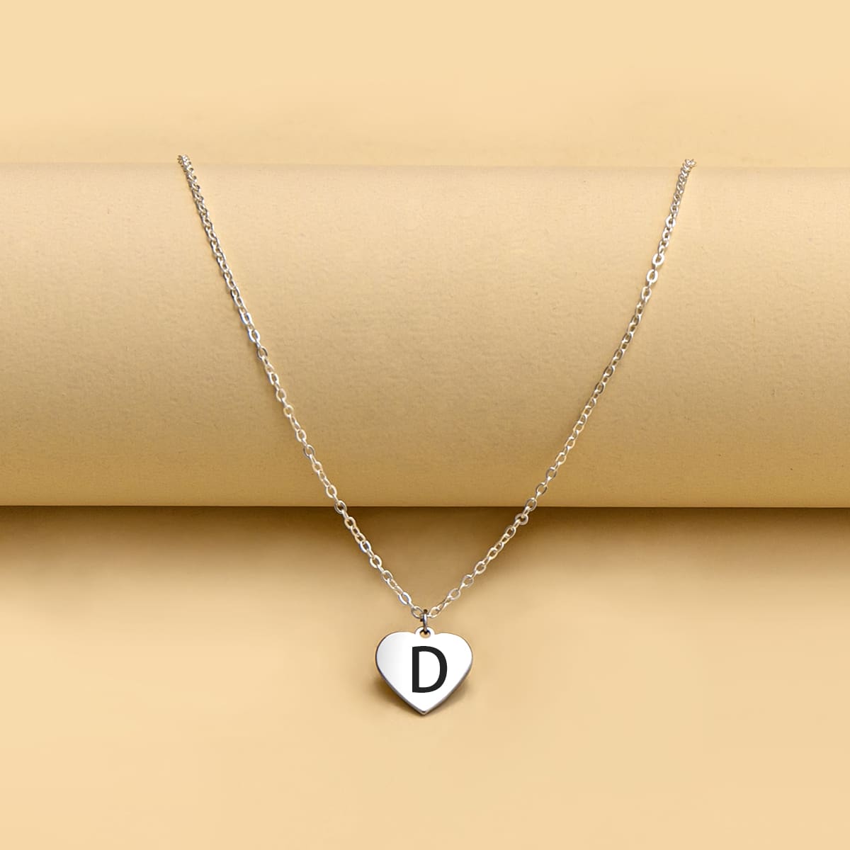 

Letter Graphic Heart Charm Necklace, Silver