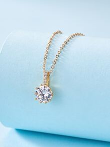 Rhinestone Charm Necklace - Yellow Gold - View 3