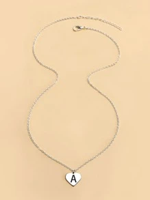 字母設計心形吊飾項鍊首飾禮物生日禮物送給女士妻子女孩 - 銀色 - 查看 2