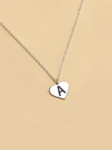 字母設計心形吊飾項鍊首飾禮物生日禮物送給女士妻子女孩 - 銀色 - 查看 3