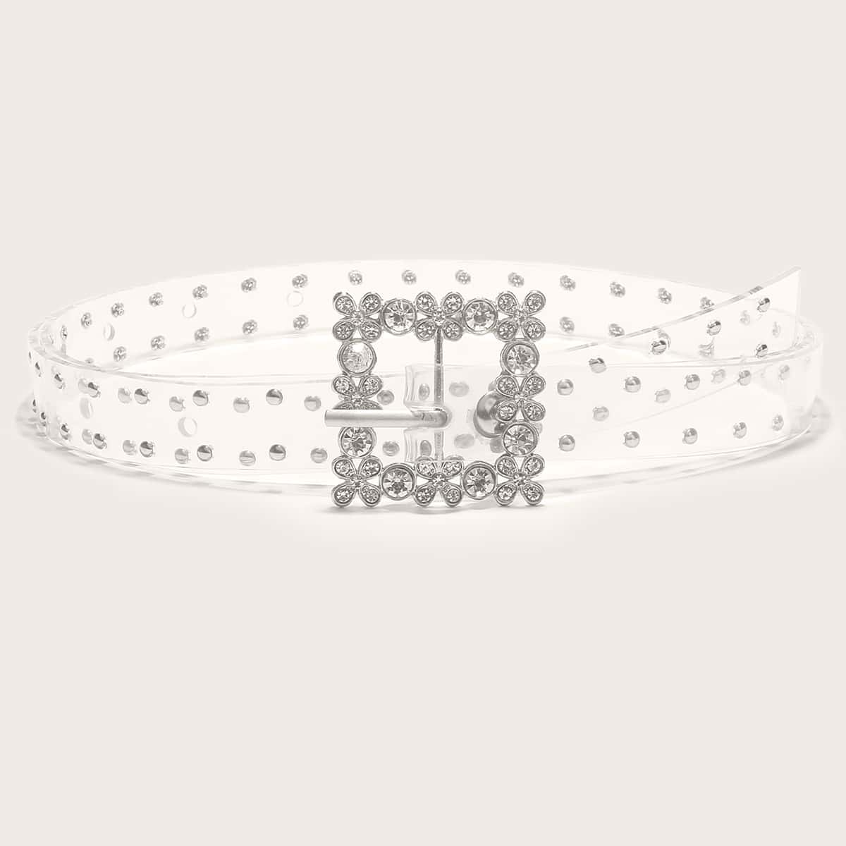 

Rhinestone Floral Buckle Clear Belt