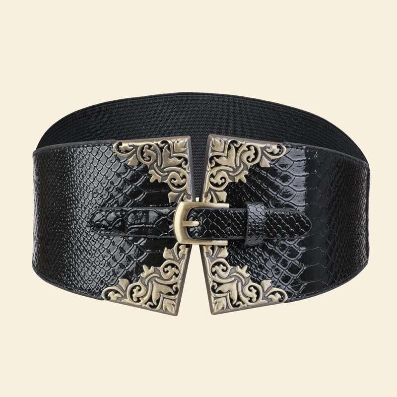 

Croc Floral Buckle Wide Belt, Black