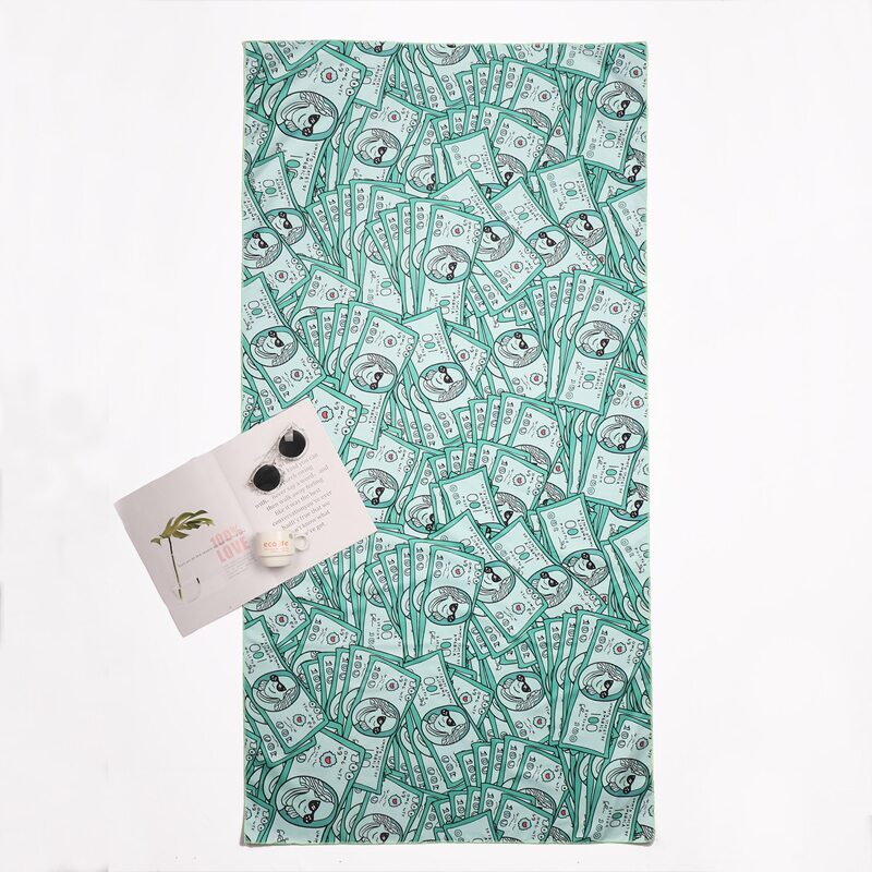

Cartoon Figure & Banknote Print Beach Blanket, Green