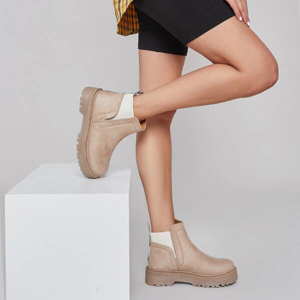 

Vegan Suede Snakeskin Tab Slip-On Chelsea Boots, Khaki