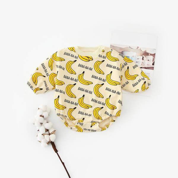 

Baby Unisex Banana Print Plush Lined Bodysuit, Multicolor