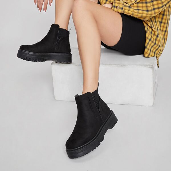 

Faux Suede Snakeskin Detailing Chelsea Boots, Black