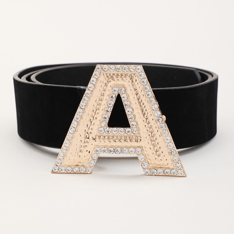 

Rhinestone Letter Buckle Belt, Black