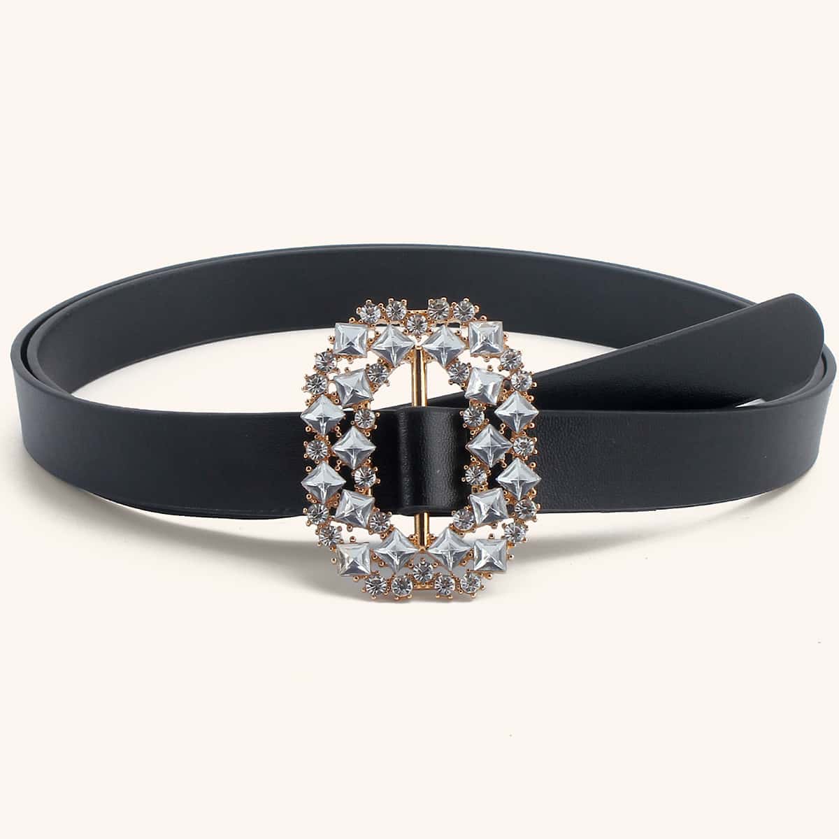 

Rhinestone Buckle Skinny Belt, Black