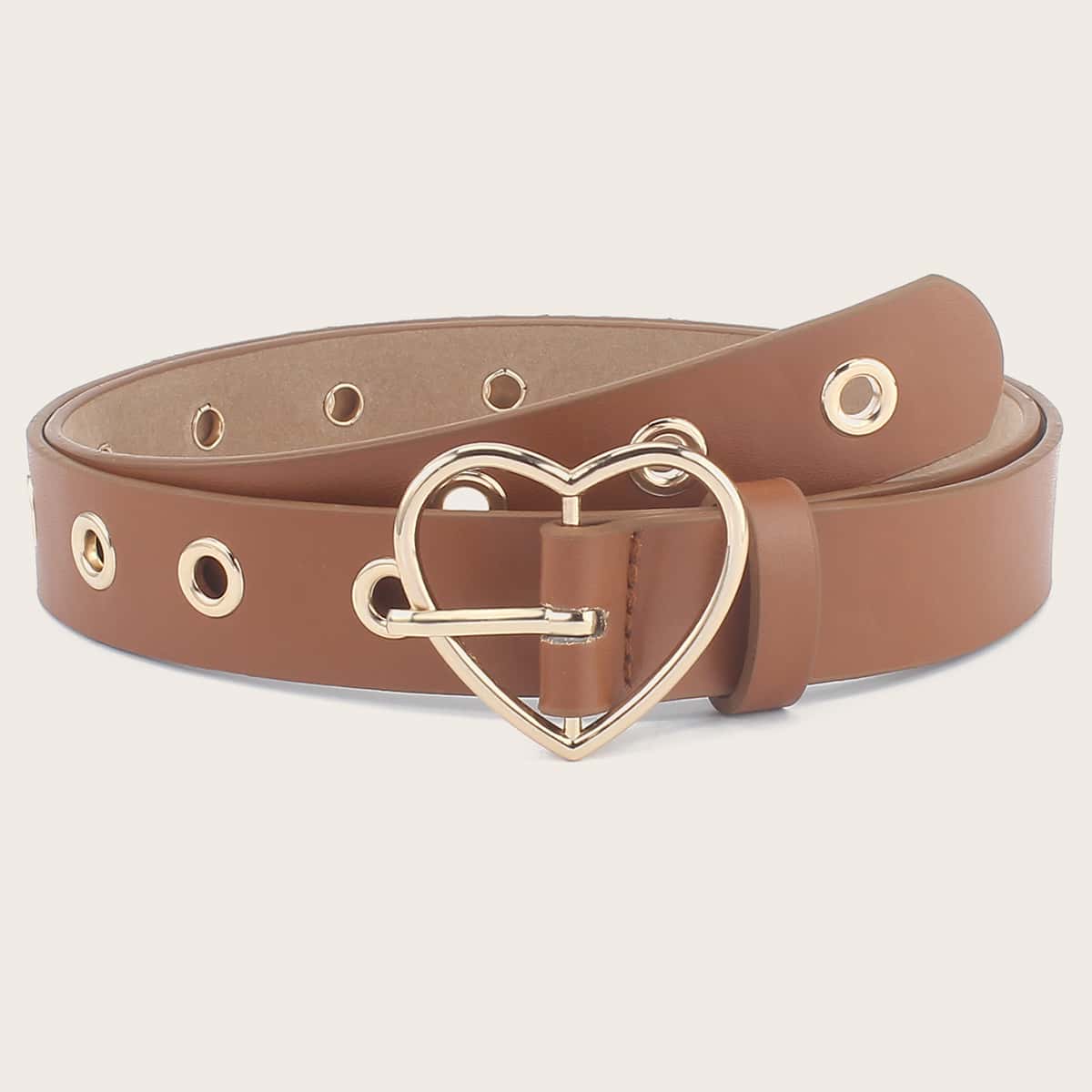 

Grommet Heart Buckle Belt, Coffee brown