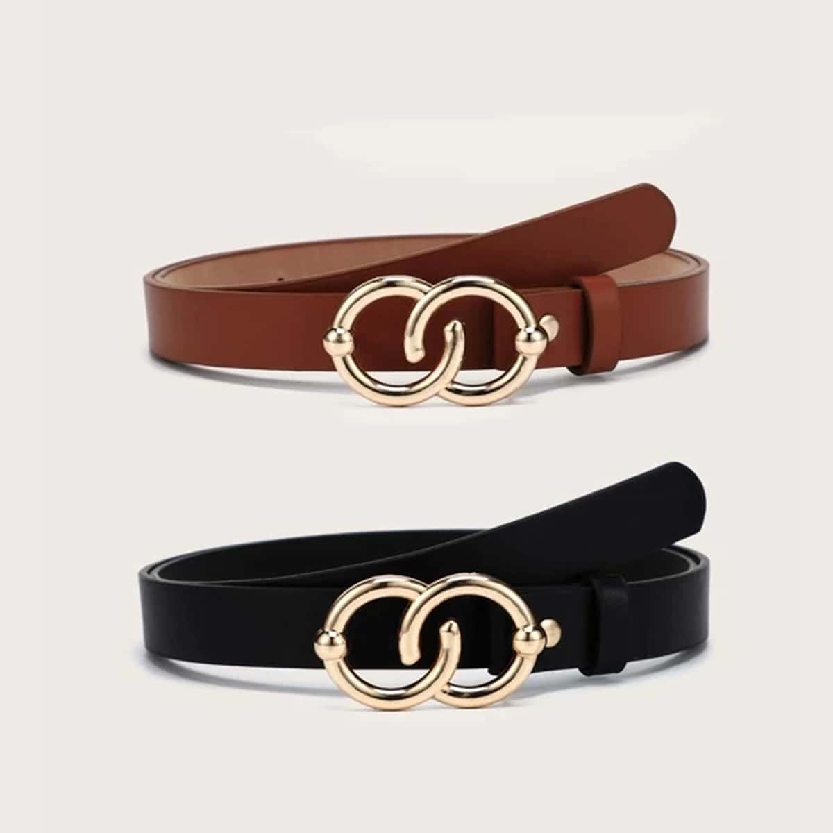 

2pcs Ring Buckle Belt, Multicolor