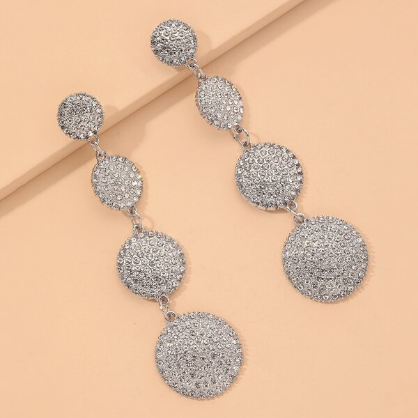

Rhinestone Round Drop Earrings, Silver