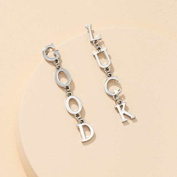 

Solid Letter Design Drop Earrings, Silver