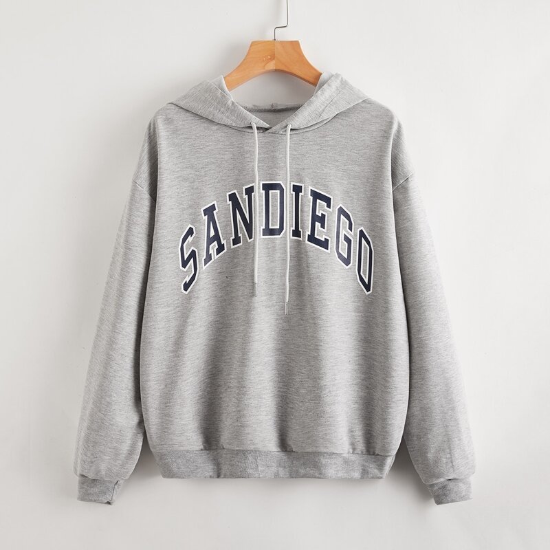 

Letter Drawstring Oversized Hoodie, Light grey