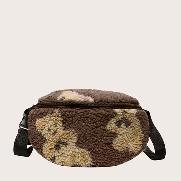 

Fuzzy Cartoon Graphic Fanny Pack, Brown