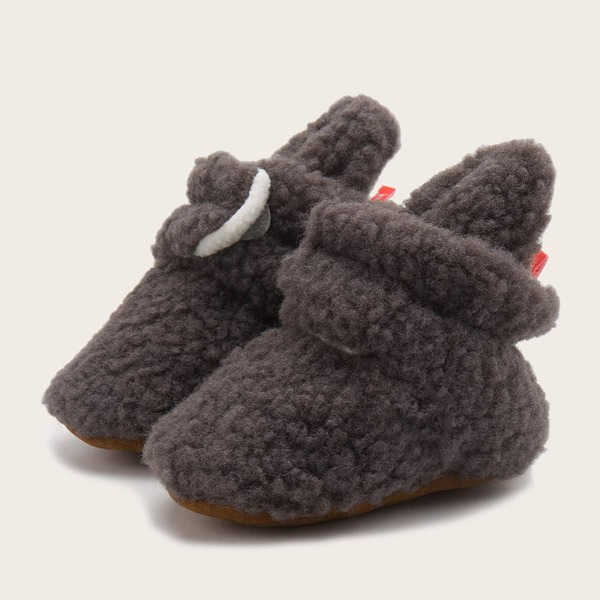 

Baby Boys Minimalist Velcro Strap Fluffy Boots, Dark grey