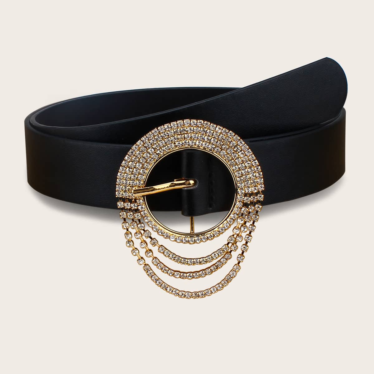 

Rhinestone Tassel Buckle Belt, Black