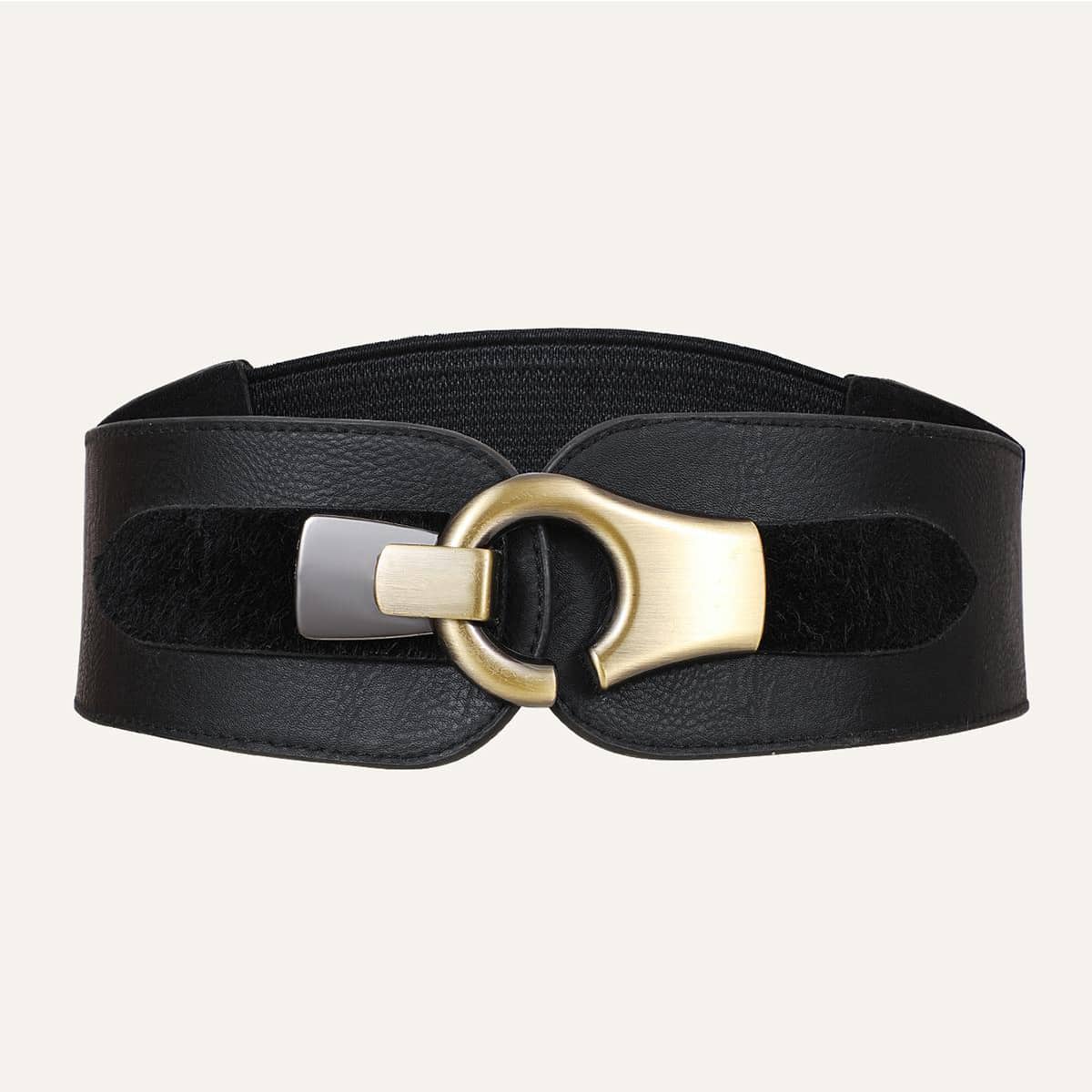 

Metal Buckle Wide Belt, Black