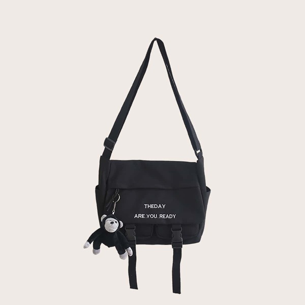 

Men Cartoon Charm Release Buckle Decor Crossbody Bag, Black