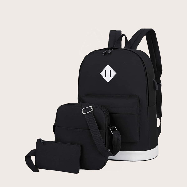 

3pcs Men Simple Backpack Set, Black