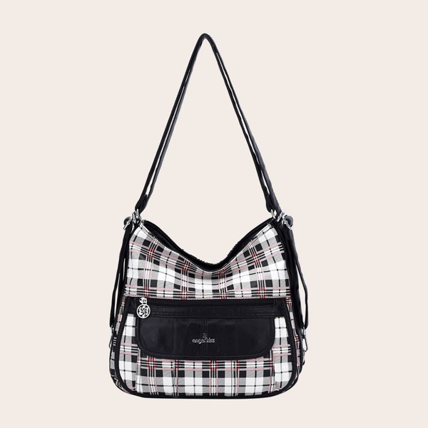 

Pocket Front Plaid Shoulder Bag, Multicolor