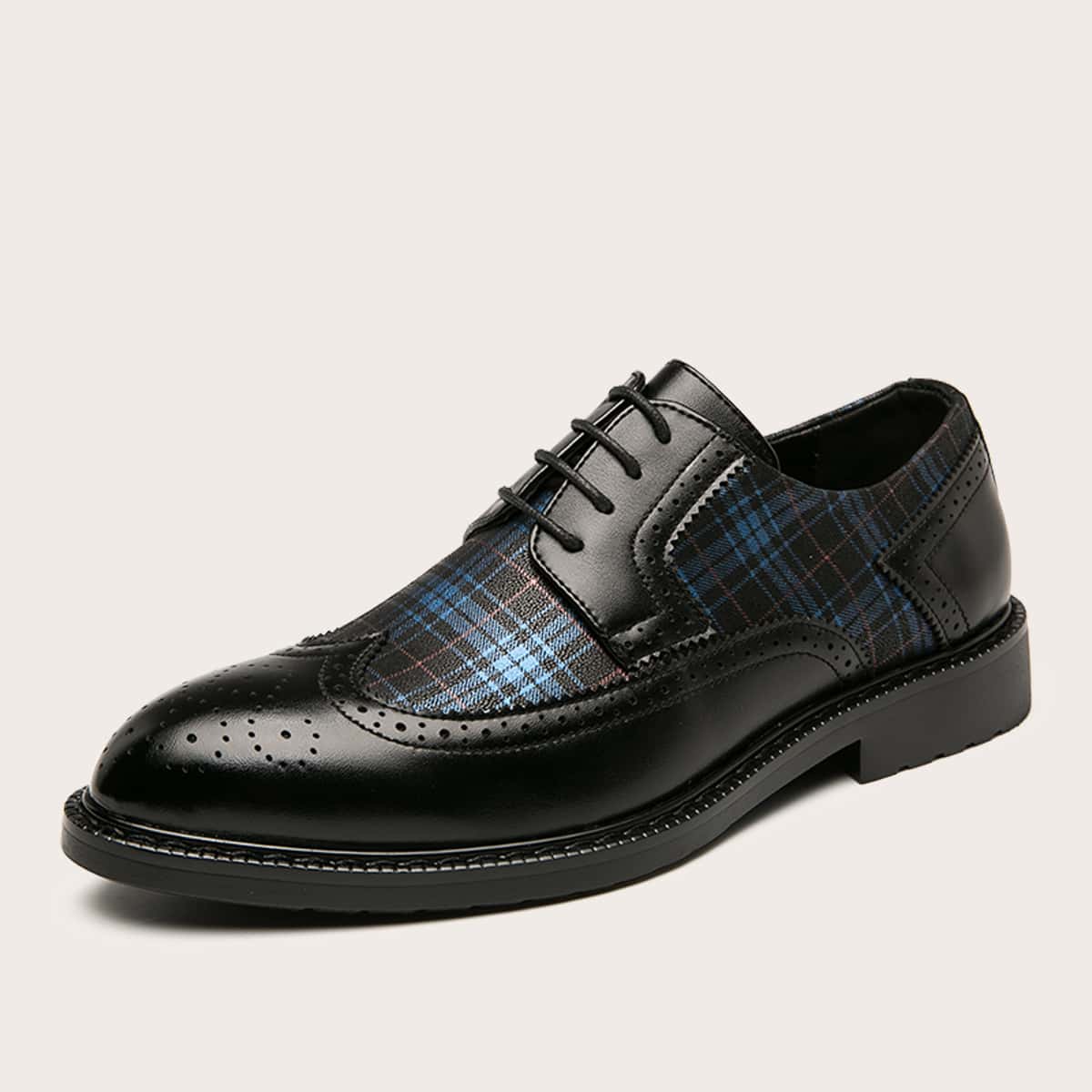 

Guys Plaid Pattern Lace-up Front Dress Shoes, Blue