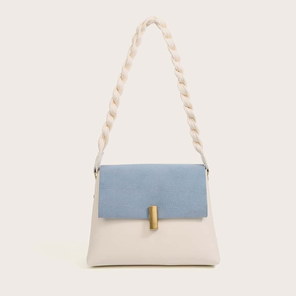 

Color Block Flap Shoulder Bag, Blue