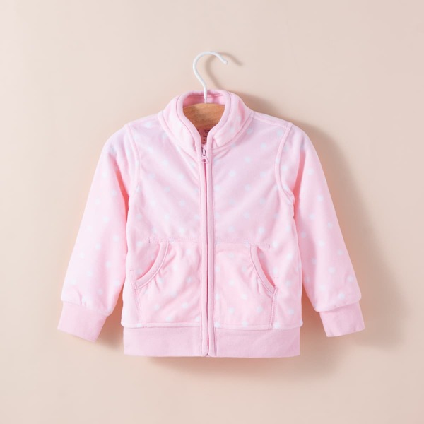 

Toddler Girls Funnel Neck Polka Dot Teddy Jacket, Baby pink