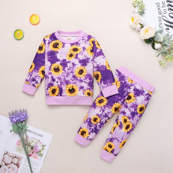 

Toddler Girls Tie Dye Sunflower Print Sweatshirt & Sweatpants, Purple