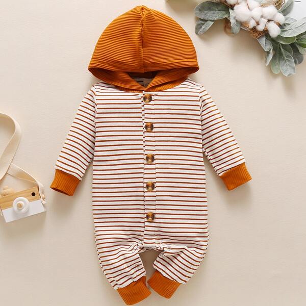 

Baby Boy Striped Button Front Hooded Jumpsuit, Multicolor