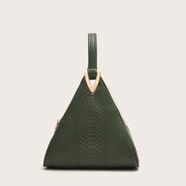 

Snakeskin Print Structured Clutch Bag, Dark green