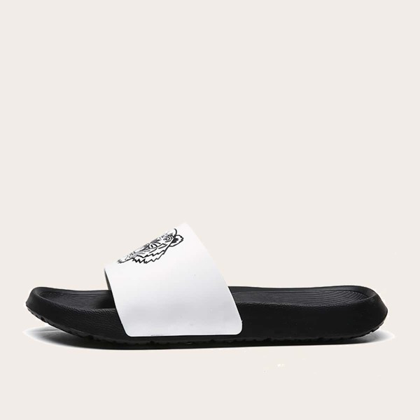 

Men Tiger Graphic Open Toe Slides, Black and white