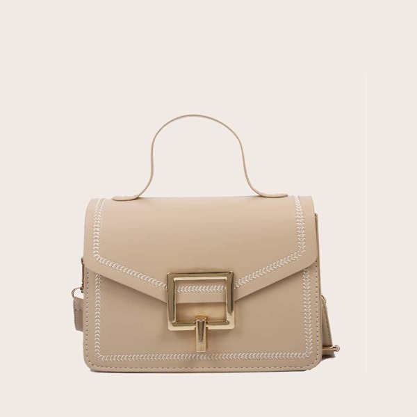 

Stitch Trim Flap Satchel Bag, Khaki
