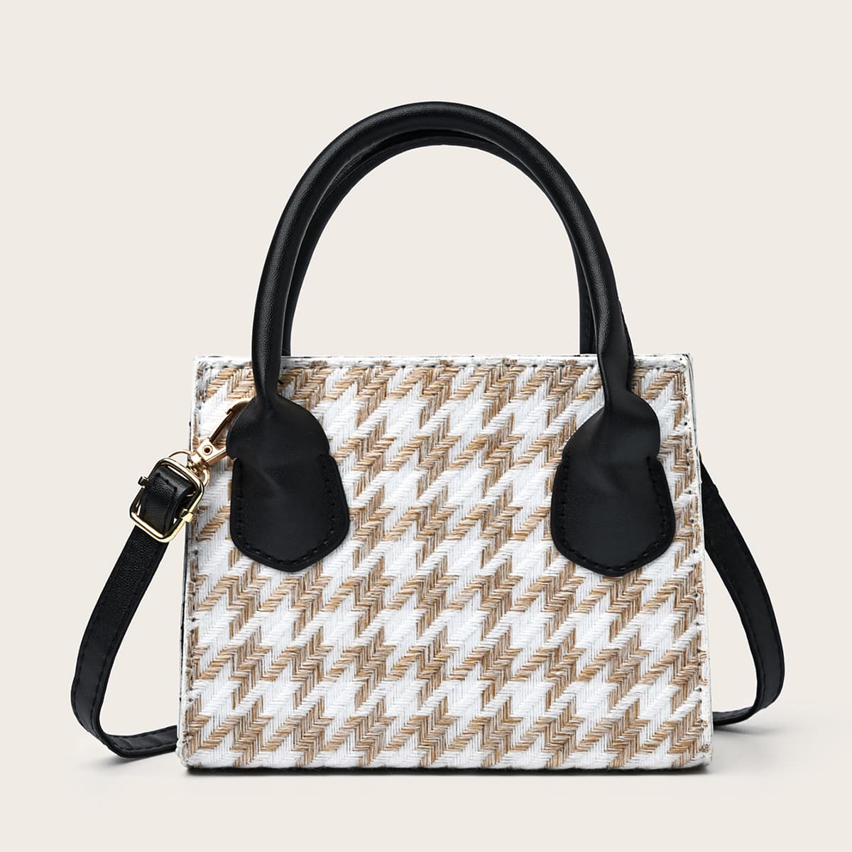 

Braided Design Satchel Bag, White