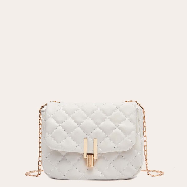 

Quilted Flap Chain Bag, White