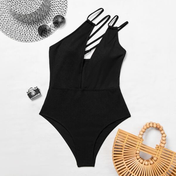 

Cut-out One Shoulder One Piece Swimsuit, Black