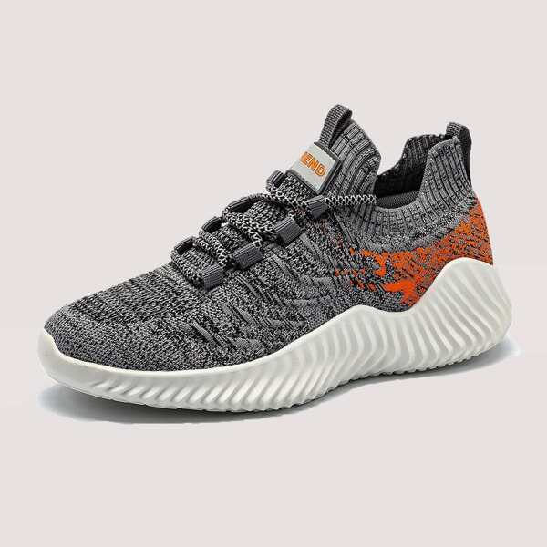 

Men Lace-up Decor Wide Fit Sneakers, Grey