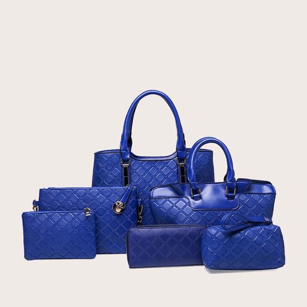 

6pcs Geometric Graphic Tote Bag Set, Blue