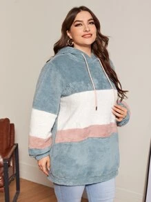 Mulvari 大碼拼接抽繩絨毛連帽衫 - 彩色 - 查看 3